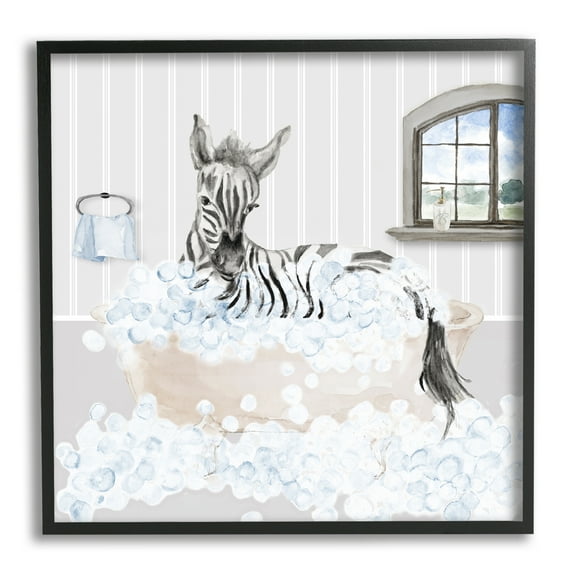 Stupell Zebra Splash Bubble Bath Animals & Insects Painting Black Framed Art Print Wall Art