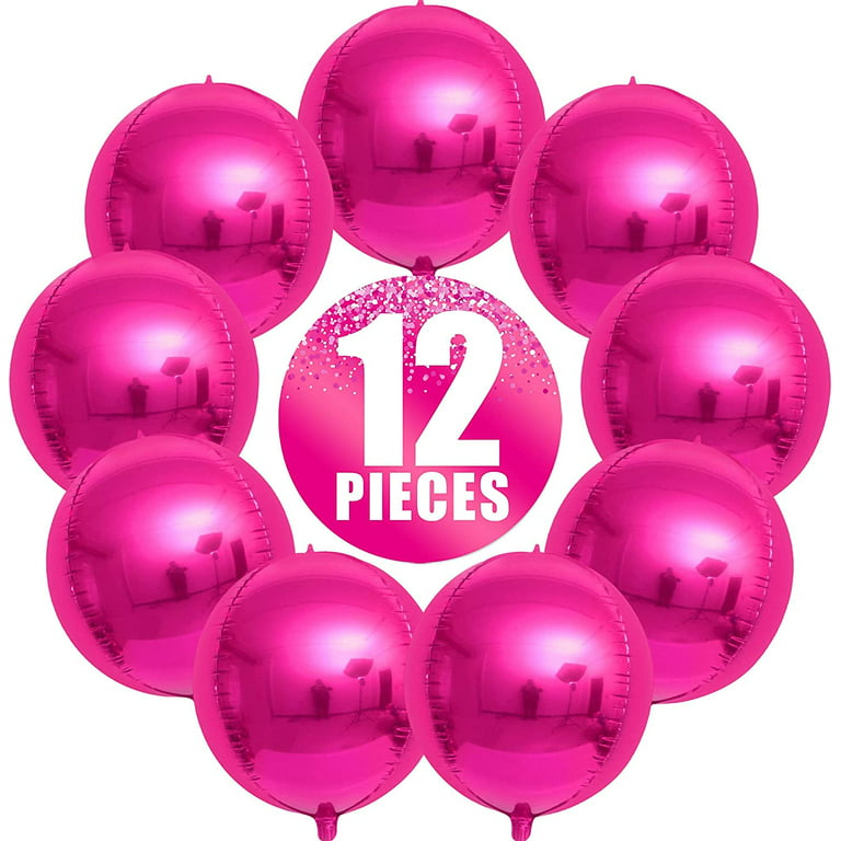 Big 22 inch Hot Pink Balloons - Pack of 12 | Hot Pink Mylar Balloons, Hot Pink Party Decorations | Metallic Pink Balloons | Magenta 4D Balloons Hot