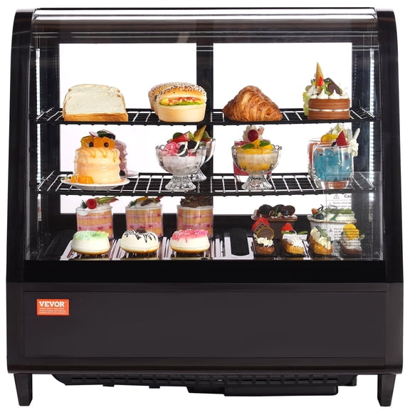 VEVOR Refrigerated Display Case, 3.5 Cu.Ft./100L, 2-Tier, Countertop Pastry Display Case Commercial Display Refrigerator with LED Lighting, TURBO Cooling, Frost-Free Air-Cooling, Rear Sliding Door