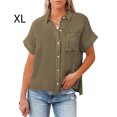 thumbnail image 2 of Sonducket Blusa de manga corta para mujer, camisa con botones y cuello en V para niñas, ropa de moda para oficina y banquete, Top de verano para Prendas para la parte del cuerpo Verde SG, 2 of 5