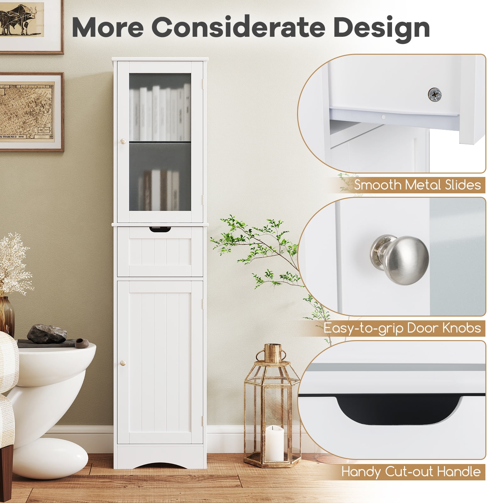 Giantex Tall Bathroom Storage Cabinet, Narrow Slim Linen Tower, Freestanding Floor Cabinet, White