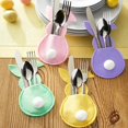 thumbnail image 3 of Cuchillo y tenedor de Pascua, bolsa de cubiertos de conejo y huevos de Pascua, organizador de vajilla de tela no tejida, decoraciones de mesa, lindo, nuevo, 4 piezas, 3 of 4