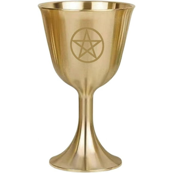 Xiaoling Pentagram Chalice - Brass Vintage Golden Chalice, Pentacle Goblet, Altar Wine Goblet Drinking Cup, for Ltars, Ceremonies, Prayers, Smearing, 04