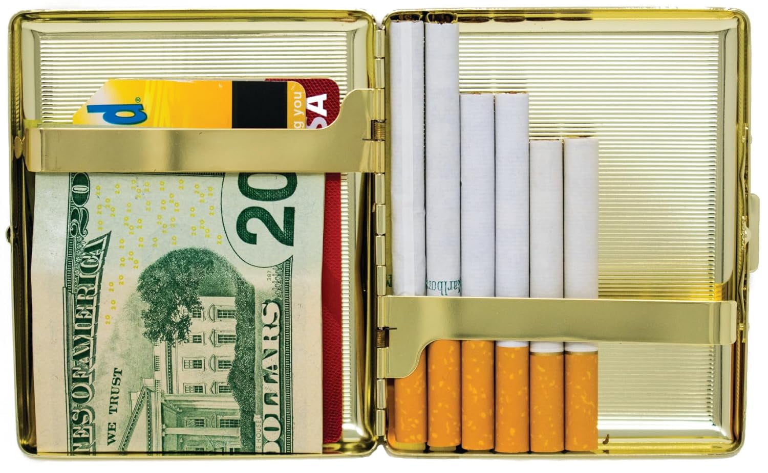 cigarette cases for 100s holds 20 Set of 2 Metal-Plated 100s Cigarette Case & Stash Box (Gold Oval)
