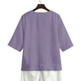 thumbnail image 5 of 3/4 Sleeve Tops for Women Cotton Linen Oversized V Neck Button Short Sleeve T Shirts Summer Casual Solid Plus Size Loose Comfy Three Quarter Sleeve Tee Shirt, 5 of 8