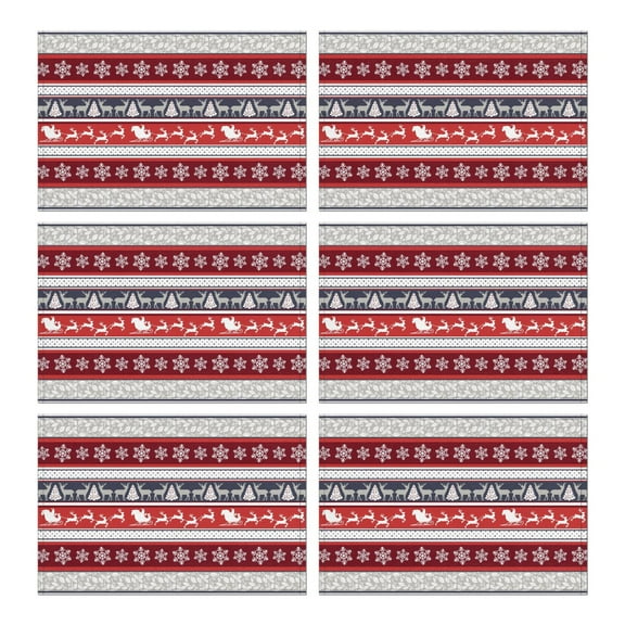 Festive Placemats Set of 6, 12x17 Inch Christmas Watercolor Design - Wipeable Vinyl Mats for Dining Table Holiday Season Family Dinner