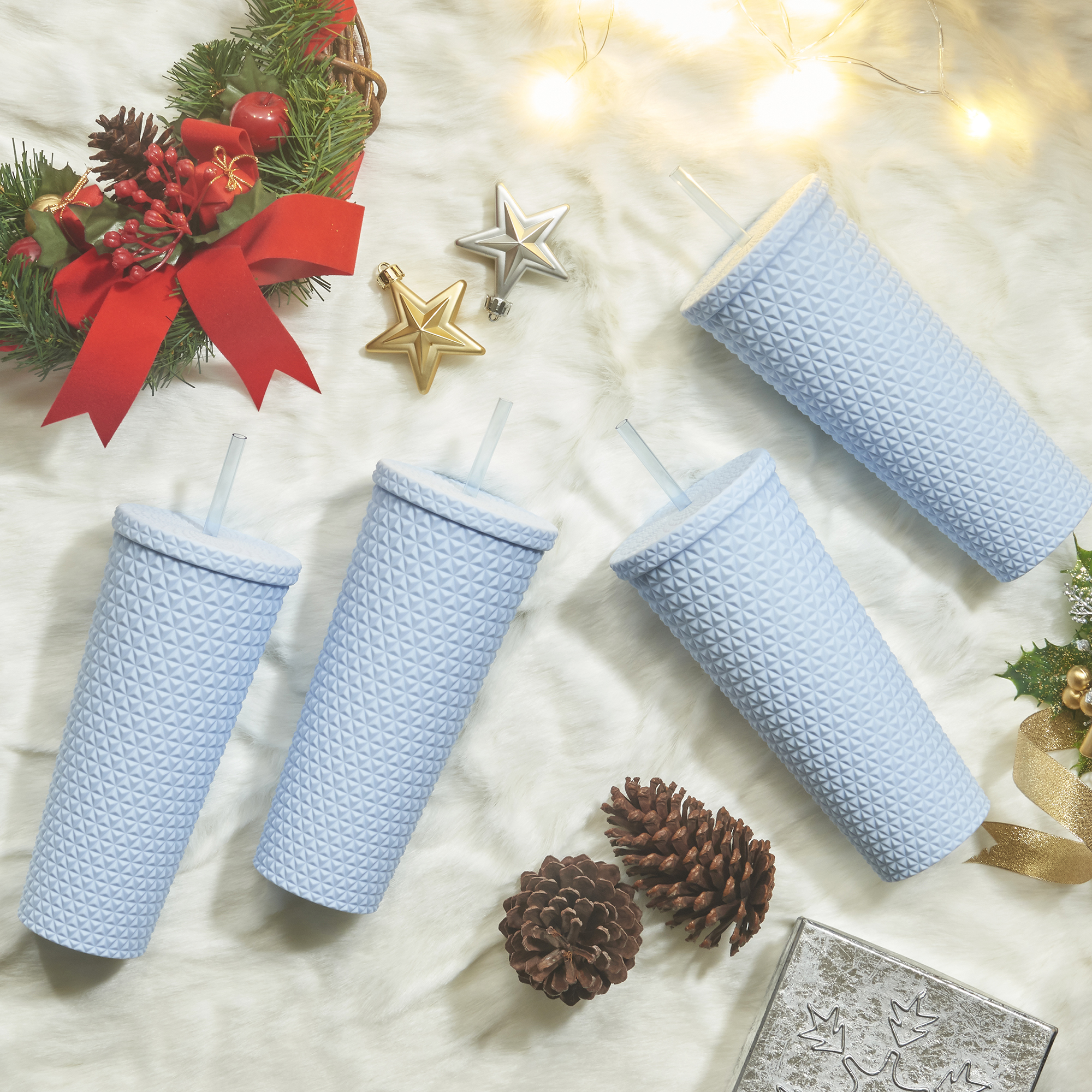 Mainstays 4pk 26oz DW AS Plastic Soft Touch Textured Tumbler, Blue