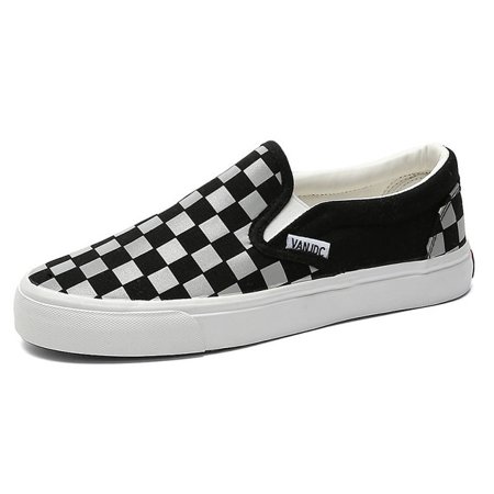 

Slip On Flat Canvas Shoes Women Checkered Vulcanize Shoes 2023 Black White Plaid Female Casual Loafers Ladies Lazy Shoes