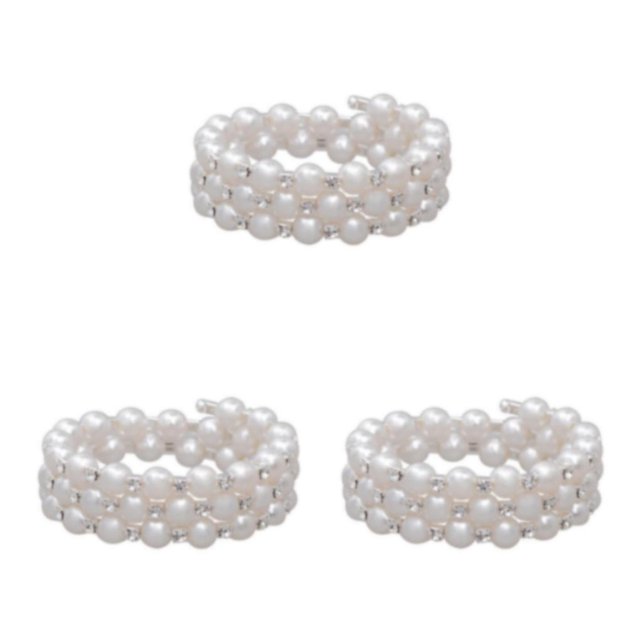 maskred Perles Étincelantes Strass Bracelet Extensible pour Mariage Femmes Bal Bijoux Éblouissants Blanc 3 Rangée 3Set