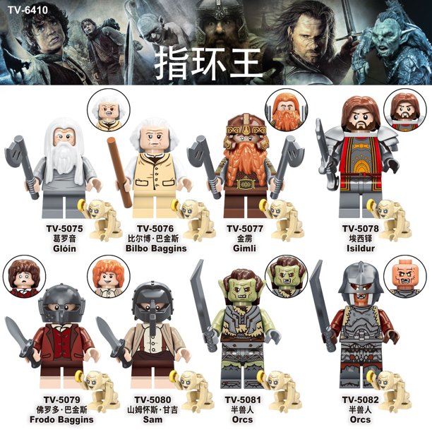 PlayMatic 8 Piezas Figuras de Orcos y Frodo, Bloques de Construcción Medievales para Regalos de Cumpleaños