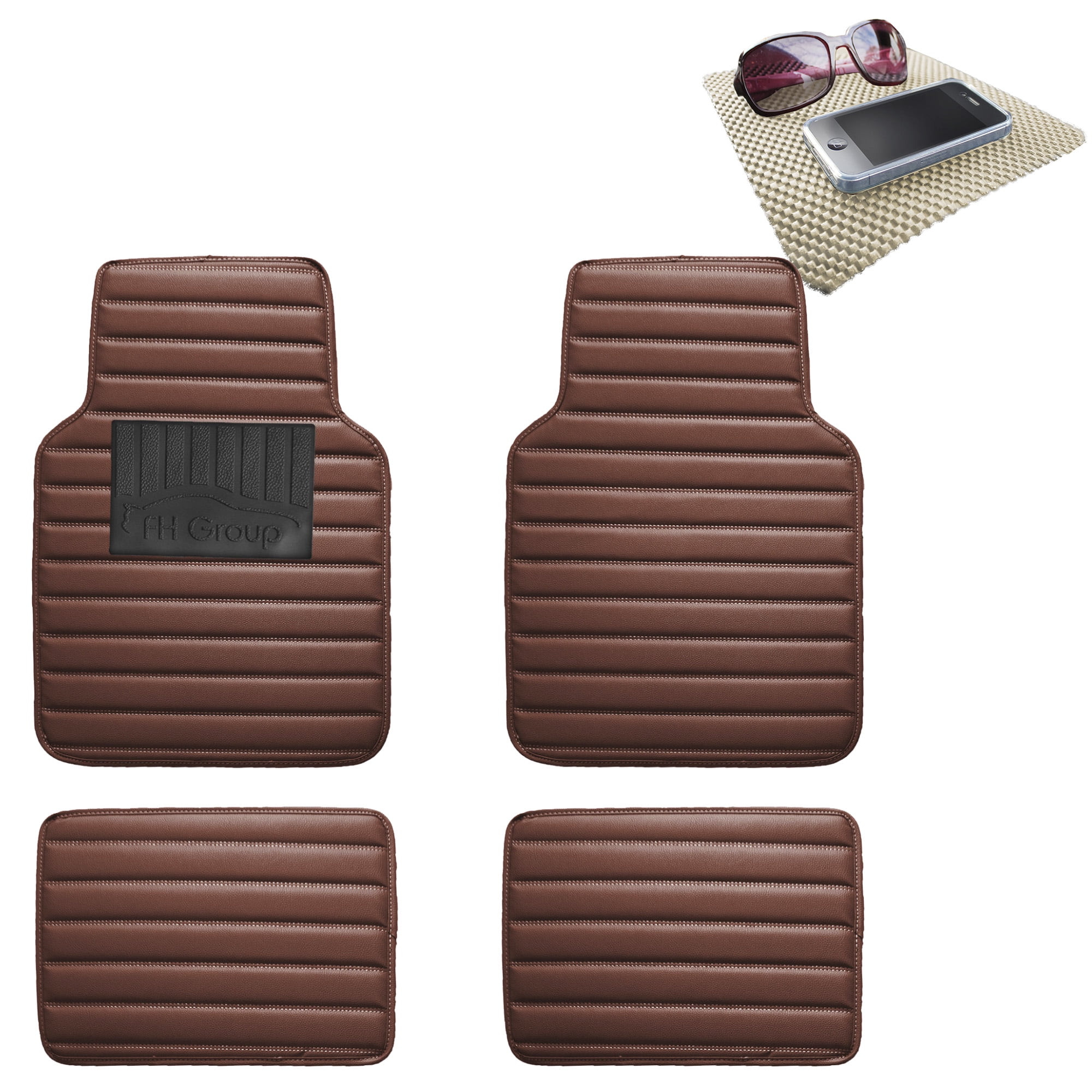 FH Group Auto Floor Mats Leather Universal Fitment For Car SUV Brown w