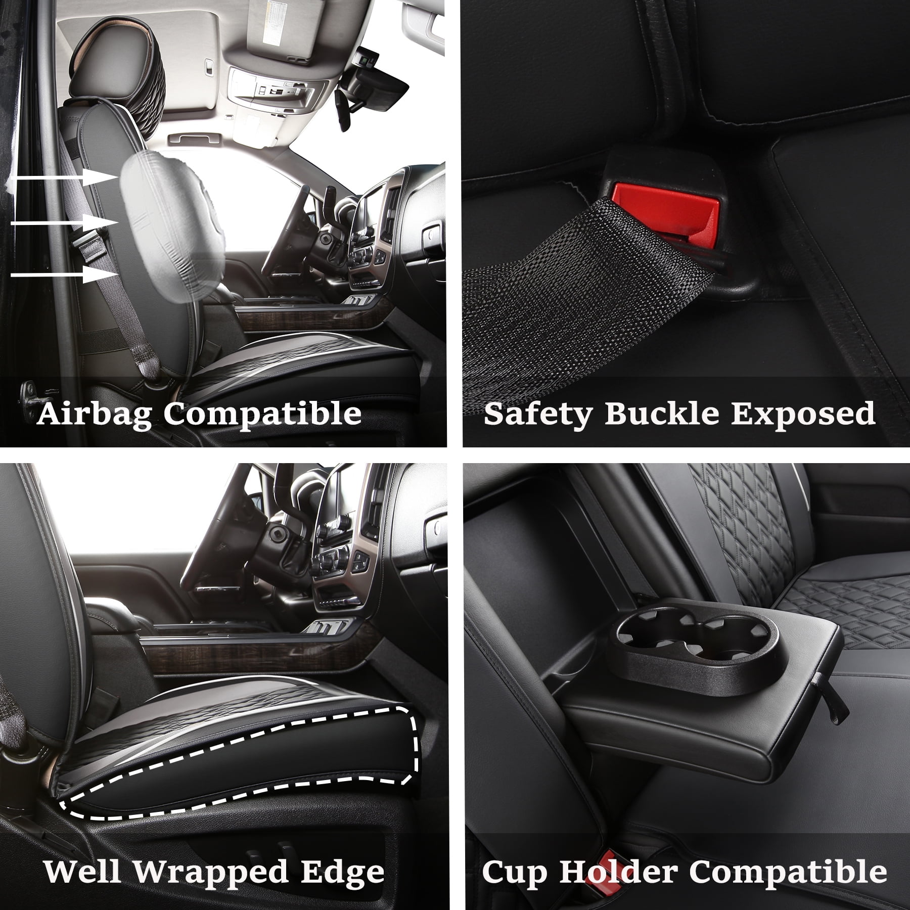 JOJOBAY Chevy Silverado Seat Covers,Leather Seat Covers for GMC Sierra,Custom Fit 2007-2026 1500 2500HD 3500HD Crew Double Extended Regular Cab,LT LZT RST(Full Set,Black Grey)