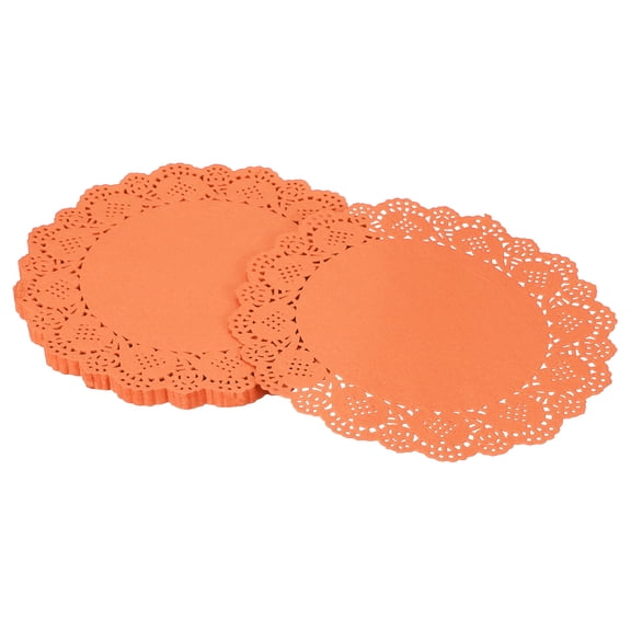 Uxcell 100Pcs Paper Doilies, 8.5" Lace Doilies Round Paper Placemats for Dessert Cake Wedding Birthday Party Decorations Sandwiches Restaurants, Orange