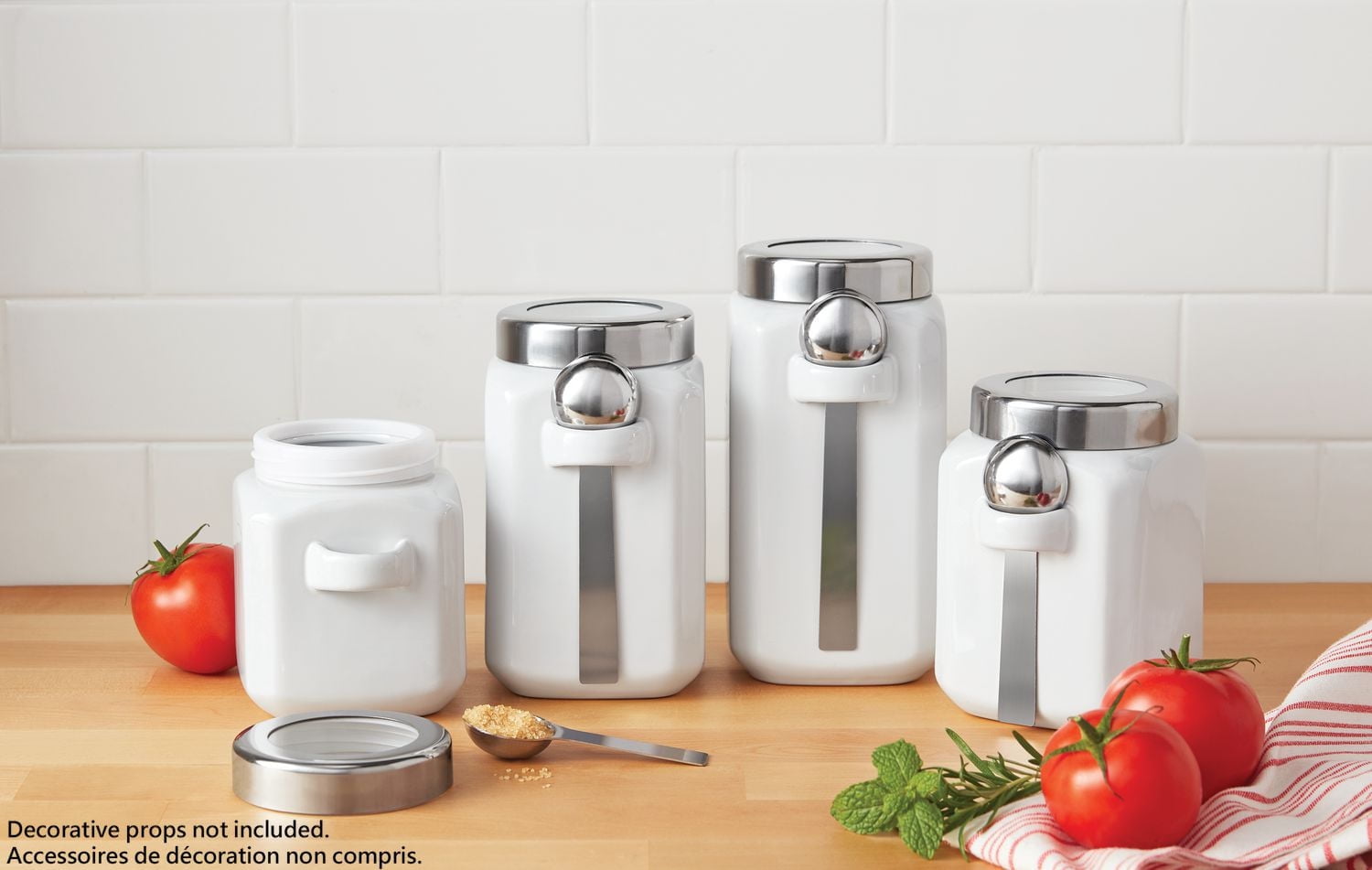 Mainstays White Glazed Ceramic Canister Set, 12 Piece, Canister Set