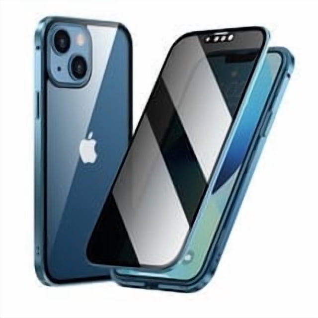KOMI 360° Full Body Case Compatible with iPhone 16 Pro Clear Case with Lock and Screen Protector Camera Protector Clear Double Sided Glass Magnetic Aluminium Alloy Bumper Case, Blue
