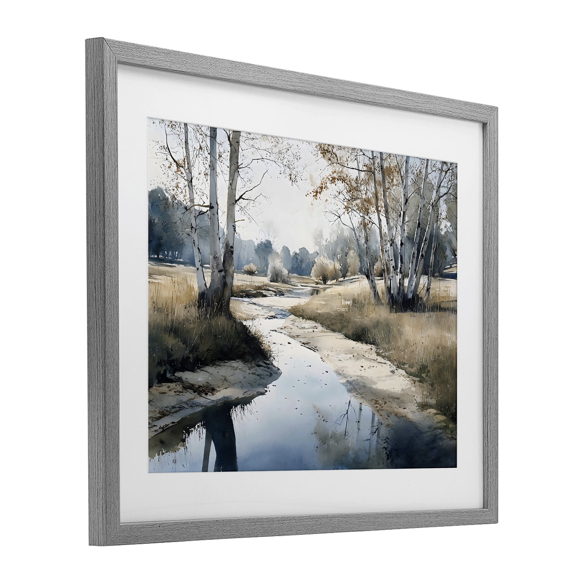 Stupell Industries Birch Tree Creek in Autumn Gray Framed Print Under Glass, design by Franklyn Gregory
