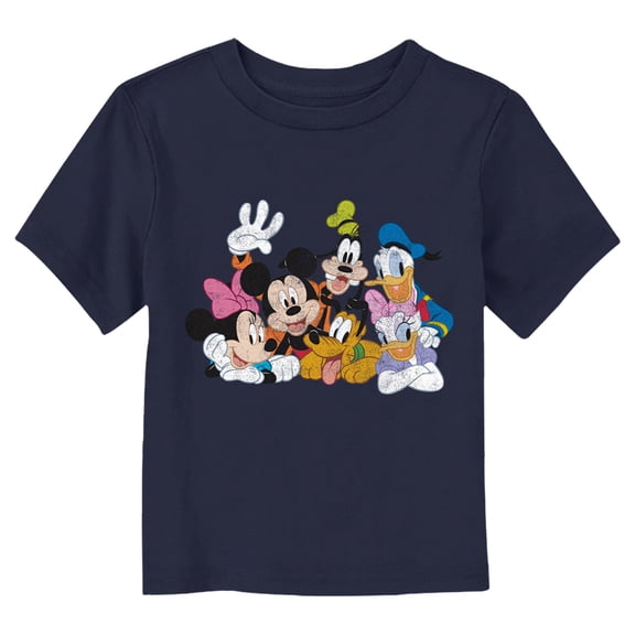 Toddler's Mickey & Friends Distressed Crew Photo Graphic Tee Navy Blue 4T