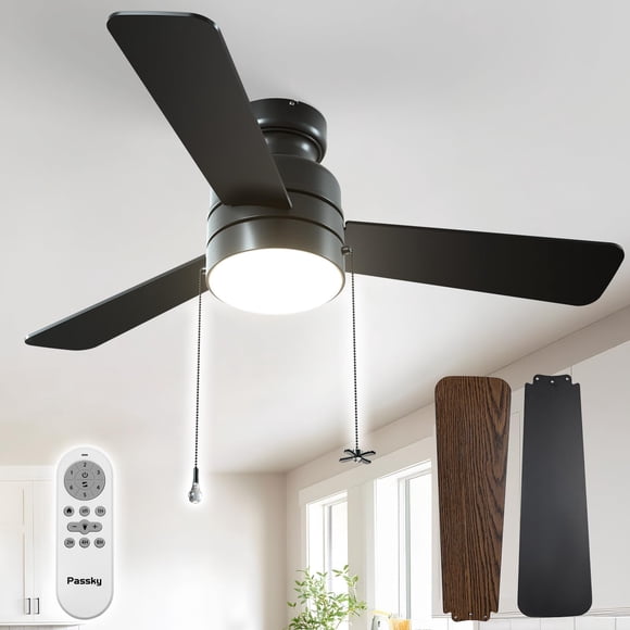 Ventilador de techo Passky de 42" de perfil bajo con luz, control remoto, negro