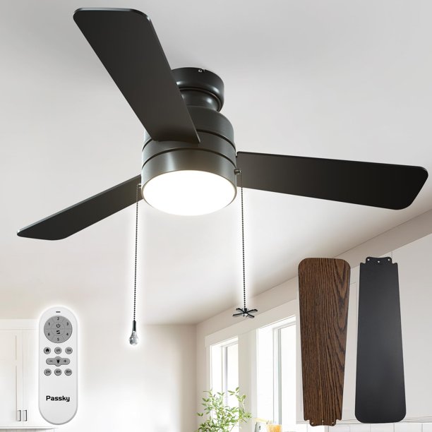 Ventilador de techo Passky de 42" de perfil bajo con luz, control remoto, negro
