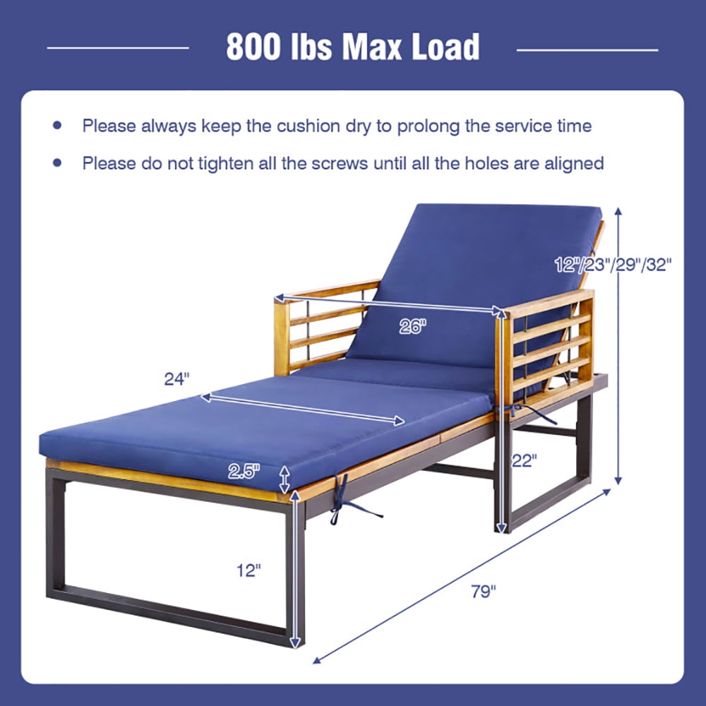 Aimee Lii Adjustable Cushioned Patio Chaise Lounge Chair with 4-Level Backrest, Armrest, Patio Loungers, Navy Aimee Lii Adjustable Cushioned Patio Chaise Lounge Chair with 4-Level Backrest, Armrest, Patio Loungers, Navy