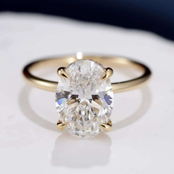 vylahjewellery 1.50 Ct Oval Cut Personalize Hidden Halo Moissanite Diamond Ring Classic Plated White Gold Engagement Ring