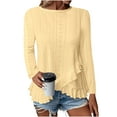 thumbnail image 2 of GA WEIHUA Womens Casual Ruffle Hem T Shirts Dressy Casual Crew Neck Tops 2025 Fashion Hollow Out Lace Embroidered Blouses Shirts Long SLeeve Soft Blouse Loose Fit Tees(Yellow,M）, 2 of 7