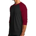 thumbnail image 4 of Men's Long Sleeve Round Neck Contrast Color Raglan Three Quarter Sleeve T-Shirt Top for Spring Fall Weekend Outfit,Deep Red,S, 4 of 8