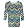 thumbnail image 3 of Womens 3/4 Sleeve Tops Geometric Printed Crew Neck T Shirts Summer Fall Casual Basic Tees Plus Size Tshirts (S, Blue 01), 3 of 5