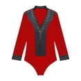 thumbnail image 6 of Kaerm Men's Rhinestone Latin Salsa Dance Shirt V Neck Ballroom Dance Tops Leotard Bodysuit Red XXL, 6 of 7