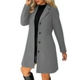 thumbnail image 2 of Dwralegc Pea Coats for Women Casual Single Breasted Outerwear Coat Stand Collar Trench Wool Jackets Dress Balck Peacoat with Pockets Dark Gray 2XL, 2 of 7
