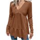 thumbnail image 1 of Mujeres Casual Moda Pullover Manga Larga Con Cuello En V Blusas Camiseta Soild Pompotops FGAJ15080, 1 of 9