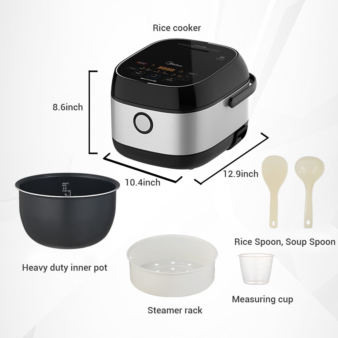 Midea 6-Cup Uncooked Rice Cooker, 360° Induction Heating Technology, 24h Dealy Start & Keep Warm, Non Stick Rice Cookers, 3L