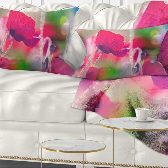 Designart Close Up View of Red Poppy Flowers - Floral Throw Pillow - 12x20