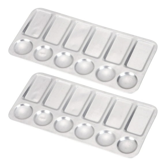2 Pcs Stainless Steel Palette Watercolor Paint Art Drawing Trays Mixing Plate Student Painting Tools
