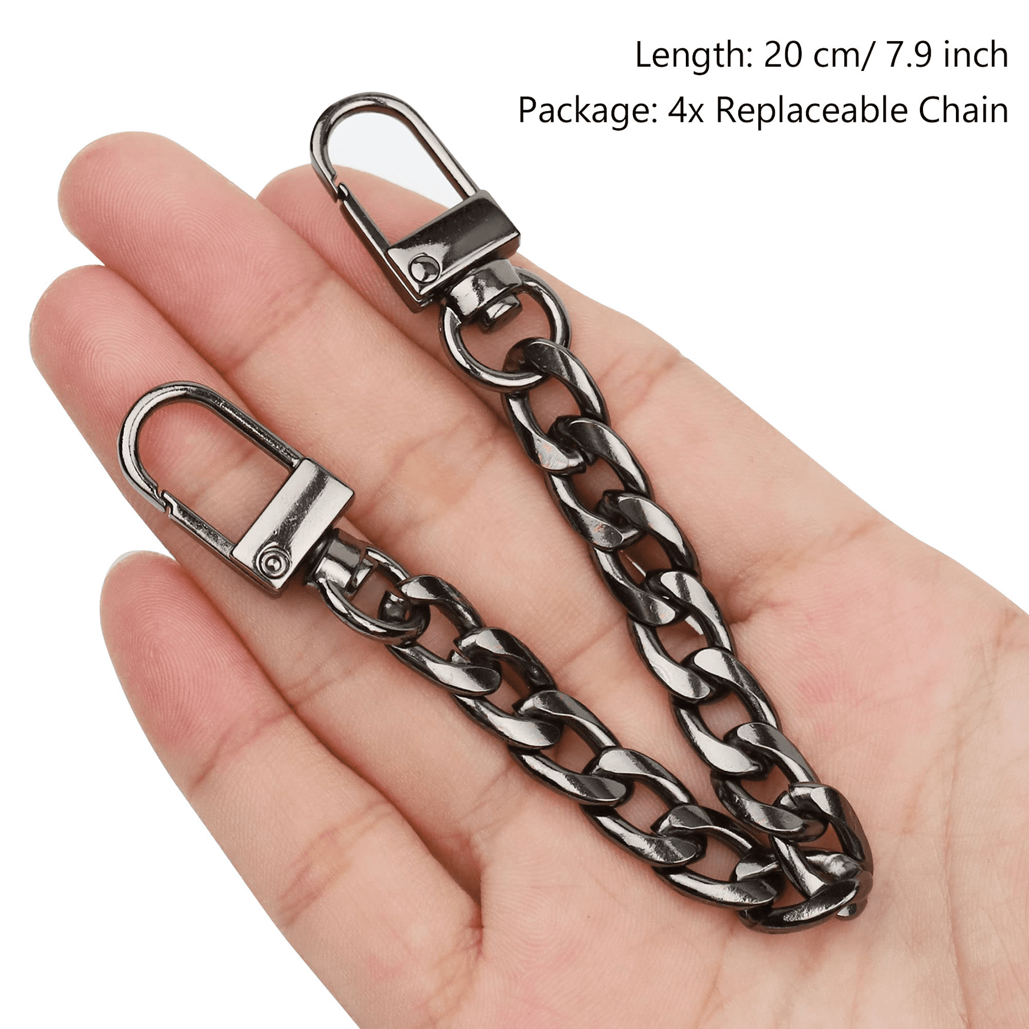  4 Pieces Silver Purse Chain Strap Metal Purse Strap Extender  Handle Bag Accessories for Replacement Flat Chain Strap with Metal Buckles  DIY Handbags Crafts, 47.2/31.5/15.7/7.9 Inches (Silver)