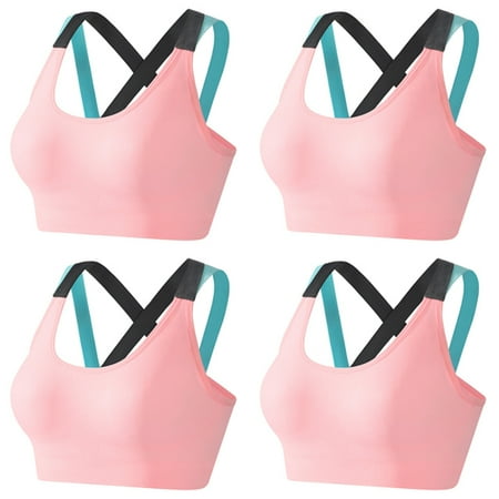 

4Units Breathable Full Cup Sports Bra Top Back Cross Anti-shock Push for Training Gym Running Yoga Fitness(Pink M)