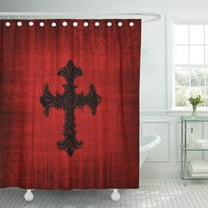 Libin Look Medieval Red Velvet Black Gothic Cross Shower Curtain 66x72 inch