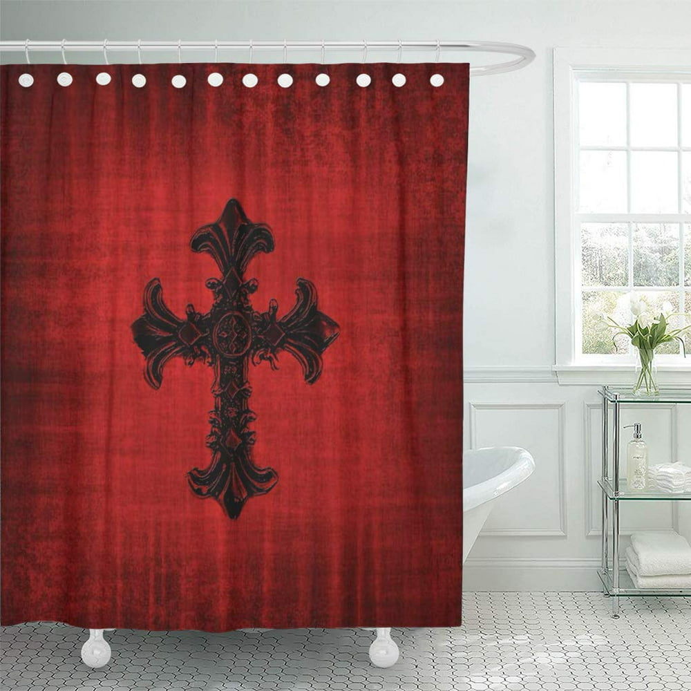 SUTTOM Look Medieval Red Velvet Black Gothic Cross Shower Curtain 66x72 ...