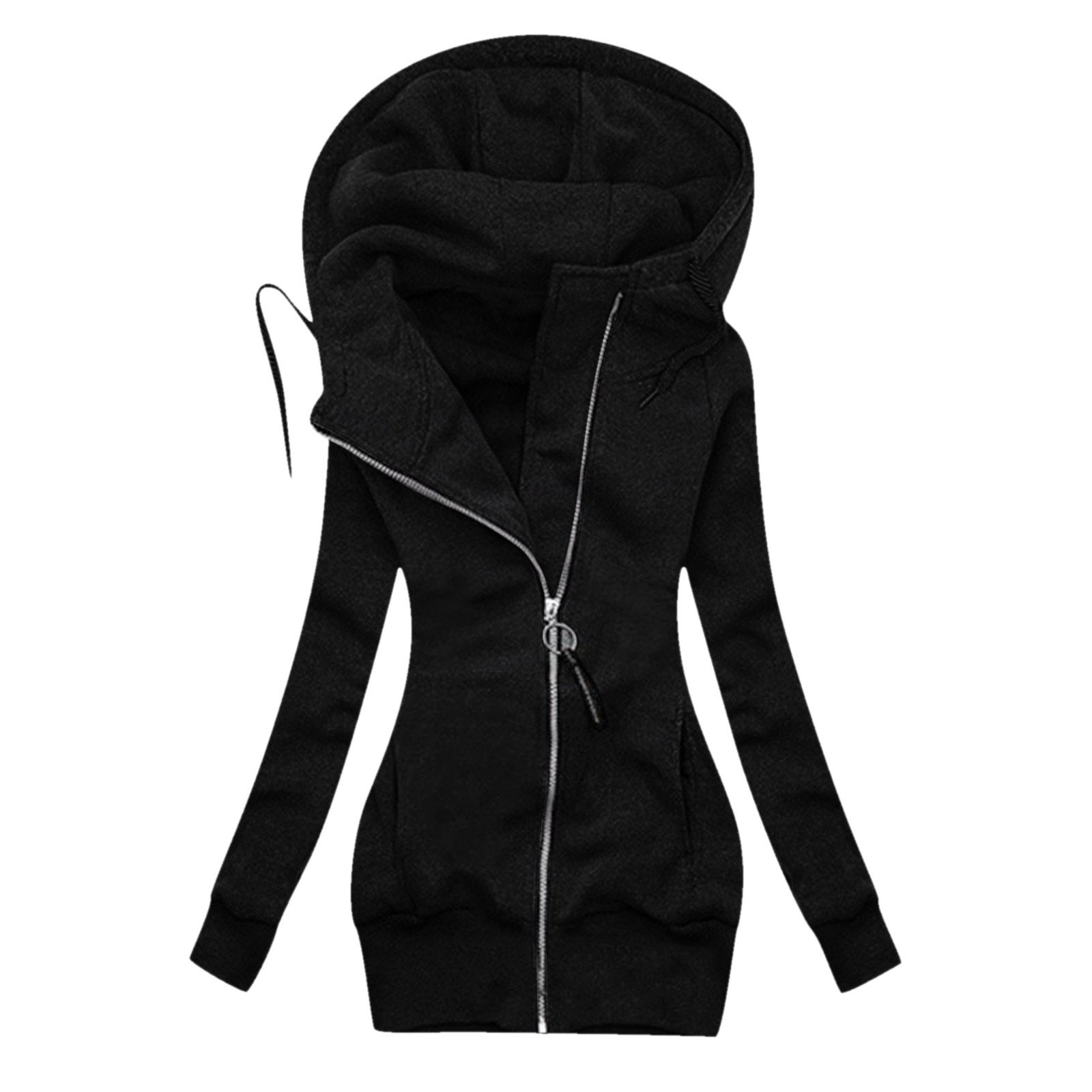 Veste Polaire Femme Épaissie à Capuche Zippée - Sweat Sherpa Chaud Grandes Tailles Couleur Unie