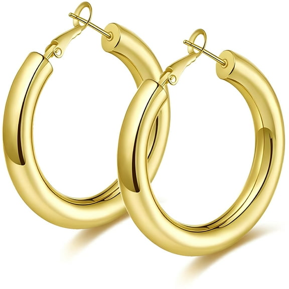 DESIGNICE Thick Gold Hoop Earrings - Lightweight Chunky Gold Hoops for Women Hypoallergenic Big Hollow Tube Earring 25mm/30mm/40mm/50mm