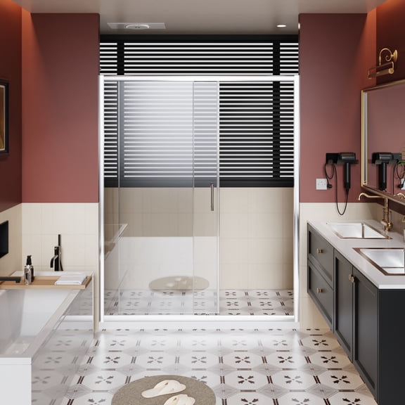 Noble House 60" x 72" Single Sliding Shower Door, 1/5" Clear Tempered Glass with Stainless Steel Handle, Chrome
