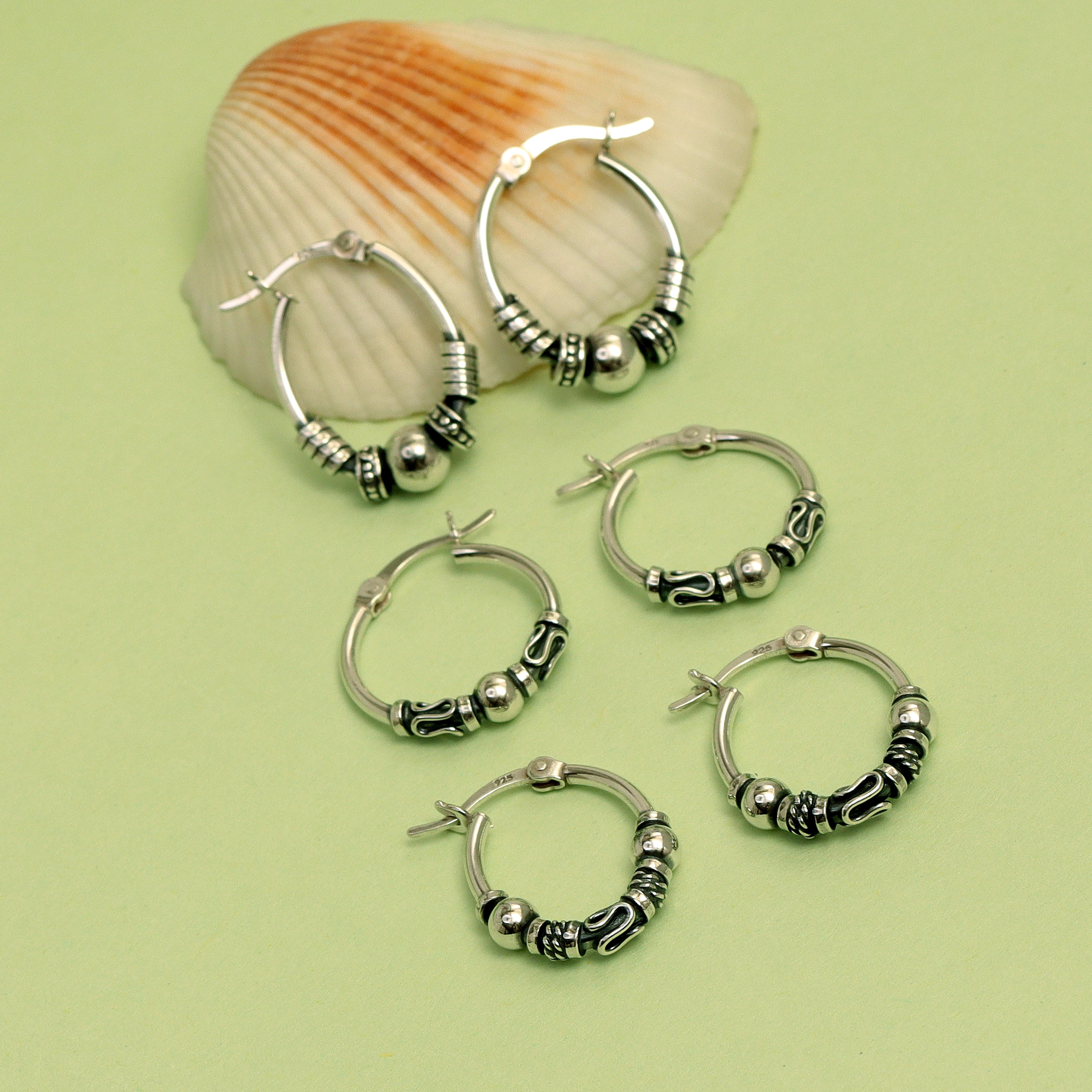 LeCalla 925 Sterling Silver Hypoallergenic Balinese Hoop Earrings Set for Women and Teen, 3 Pairs (17MM, 20MM)
