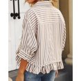 thumbnail image 2 of Blusa de verano CHYRII para mujer, con volantes y botones, a rayas, color canela, 2 of 6