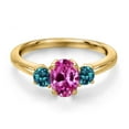 thumbnail image 3 of Gem Stone King 18K Yellow Gold Plated Silver Pink Created Sapphire and London Blue Topaz Engagement Ring for Women | 1.34 Cttw | Oval 7X5MM | Gemstone September Birthstone | Size 5, 3 of 6