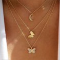 thumbnail image 2 of Collar con colgante de mariposa y luna en capas, con diamantes de imitación, de oro, joyería para mujeres y adolescentes., 2 of 5
