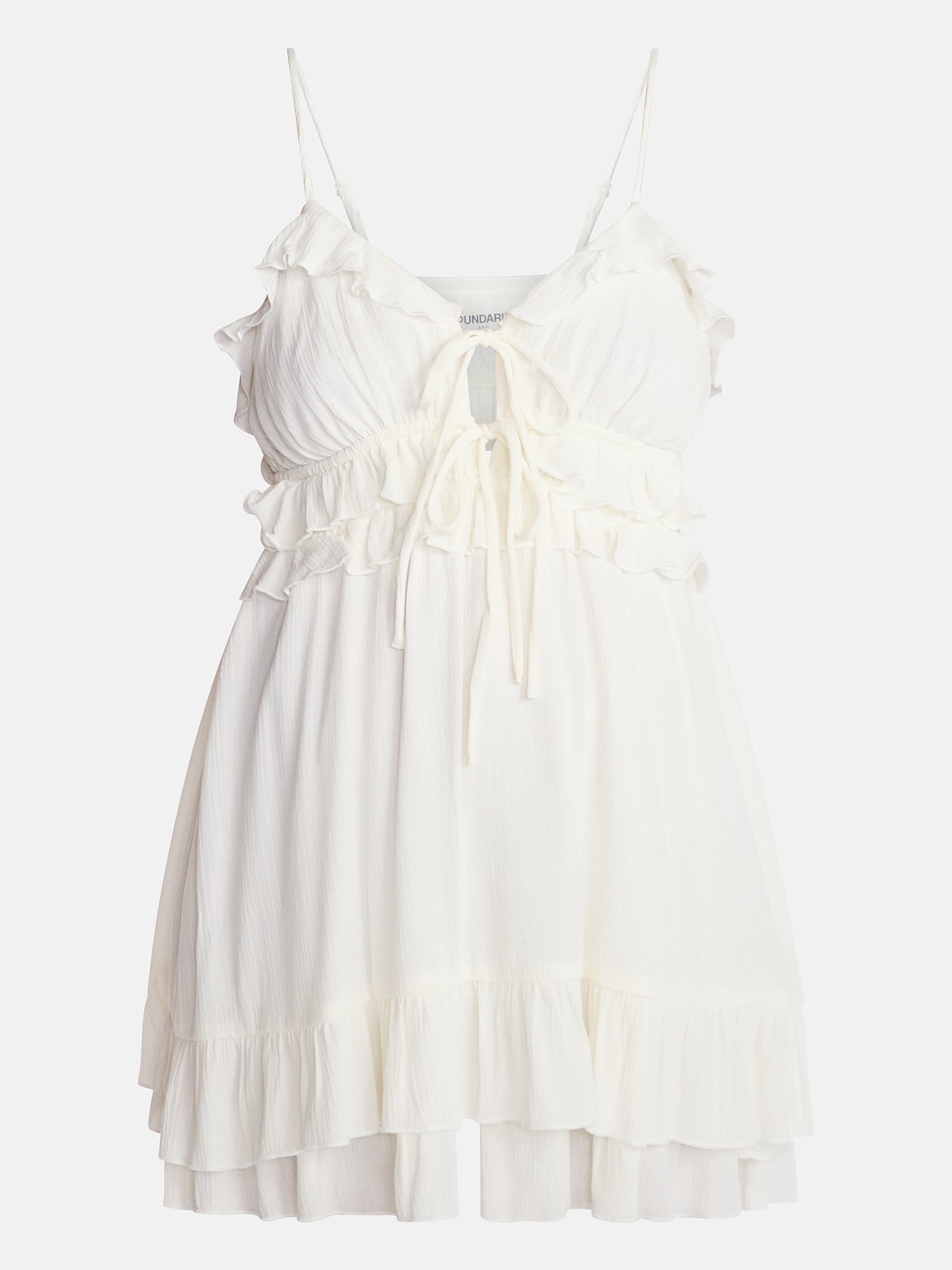 No Boundaries Sleeveless Tie Front Ruffle Romper, Women's XXS-XXL