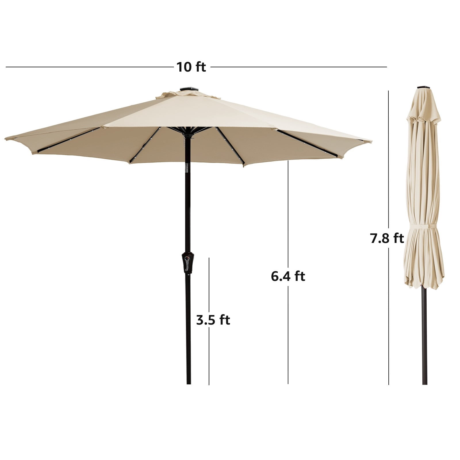 JUSTLET 9' Outdoor Patio Market Solar Umbrella w/ LED Lights, Beige