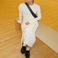 thumbnail image 3 of PENGXIANG Women‘s Y2k Knit Ribbed Long Dress Spring Fall Solid Color Long Sleeve O Neck Wrapped Pencil Dresses, 3 of 6