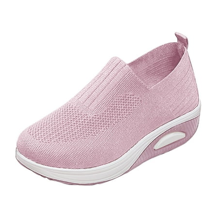 QYZEU Work Shoes Women Business Casual Women Platform Shoes Casual Women s Summer Fashion Round Toe Mesh Breathable Solid Color Casual Shoes One Foot Sneakers Women Pink 41