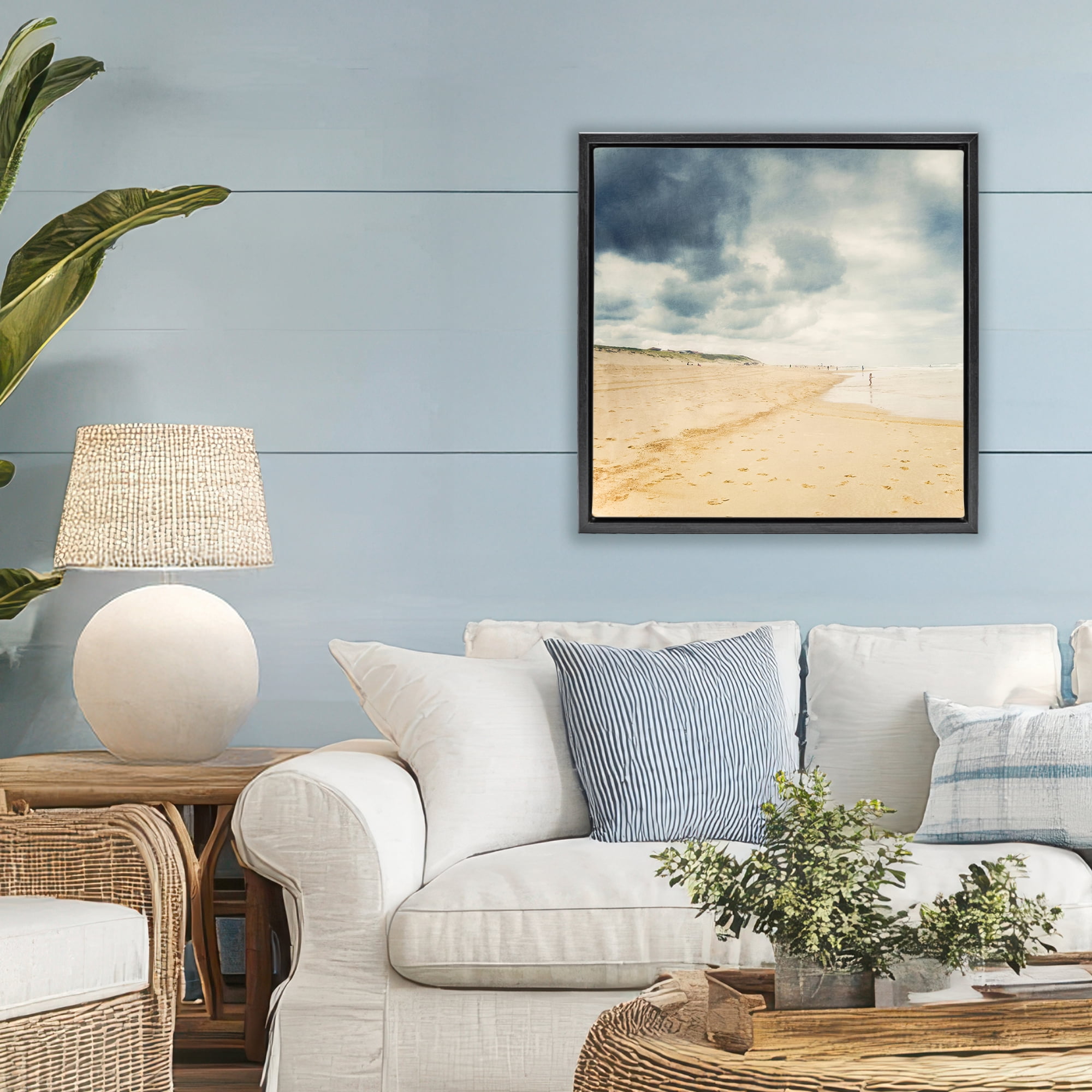 Stupell Industries Beach On A Cloudy Day Black Framed Floater Canvas Wall Art, design by Dirk Wüstenhagen
